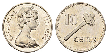 Фиджи 10 центов 1982 Елизавета II (1952-2022), булава KM 30 медно-никель UNC 4698-1135