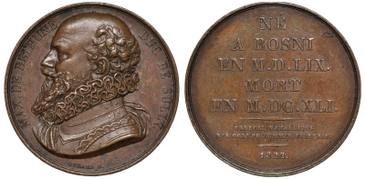 Франция медаль 1822 Максимильен де Бетюн Сюлли, глава правительства, 38,59 гр, 40,5 мм бронза 00-00