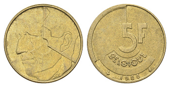 Бельгия 5 франков 1986 Belgique, Бодуэн I (1951-1993) KM 163 медь алюминий никель 4706-155