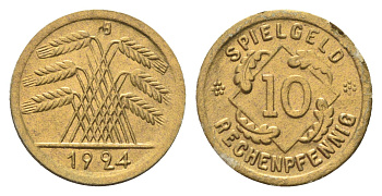 Германия игровой жетон в 10 рентенпфеннигов 1924 диаметр 21 мм, вес 0,3 гр картон 4702-1032