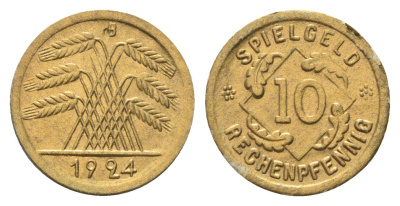 Германия игровой жетон в 10 рентенпфеннигов 1924 диаметр 21 мм, вес 0,3 гр картон 4702-1032
