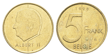 Бельгия 5 франков 1998 Belgie, Альберт II KM 190 алюминиевая бронза 4706-423
