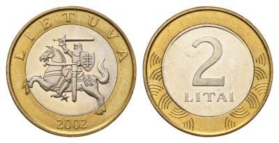 Литва 2 лита 2002 KM 112 биметалл UNC 4364-1756