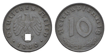 Германия 10 рейхспфеннигов 1940 B KM 101, J. 371 цинк 4697-746