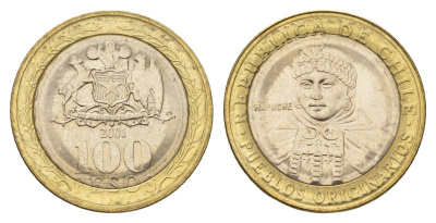 Чили 100 песо 2001 индейцы Мапуче KM 236 биметалл UNC 4695-1143
