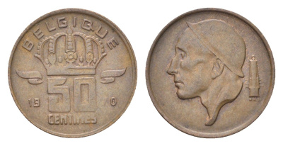 Бельгия 50 сантимов 1970 Belgique, Бодуэн I (1951-1993) KM 148 бронза 4705-226
