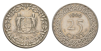 Суринам 25 центов 1966 KM 14 медно-никель 4702-238