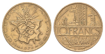 Франция 10 франков 1978 KM 940 медь алюминий никель 4704-451