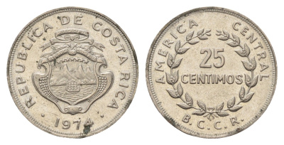Коста-Рика 25 сентимо 1974 KM 188.1 медно-никель 4698-351