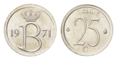 Бельгия 25 сантимов 1971 Belgie, Бодуэн I (1951-1993) KM 154 медно-никель 4705-354