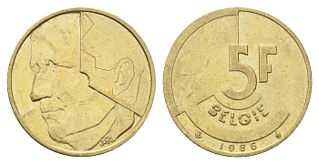 Бельгия 5 франков 1986 Belgie, Бодуэн I (1951-1993) KM 164 медь алюминий никель 4706-322