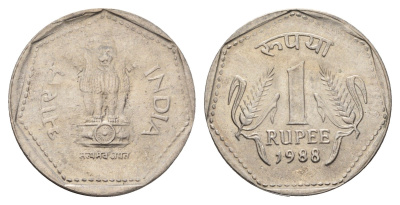 Индия 1 рупия 1988 KM 79.1 медно-никель UNC 4699-345