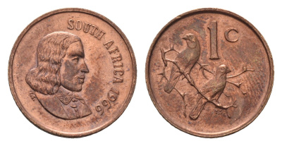 ЮАР 1 цент 1966 Ян ван Рибек (1619-1677), South Africa, легенда на африкаанс, капские воробьи KM 65.1 бронза aUNC 4690-929