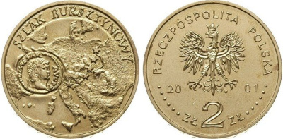Польша 2 злотых 2001 MW, янтарный путь KM 410 нордик  UNC  4153-1254