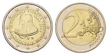 Словакия 2 евро 2009 20 лет Бархатной Революции KM 107 биметалл aUNC 4693-1027