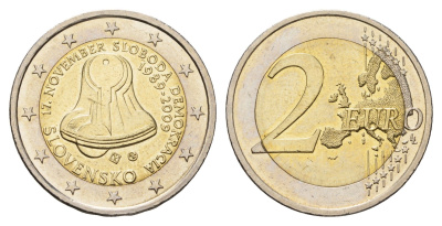 Словакия 2 евро 2009 20 лет Бархатной Революции KM 107 биметалл aUNC 4693-1027