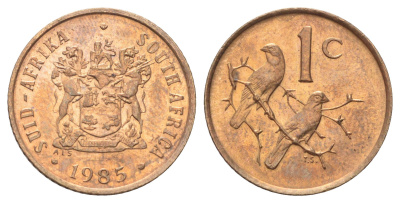 ЮАР 1 цент 1985 герб, капские воробьи KM 82 бронза UNC 4696-932