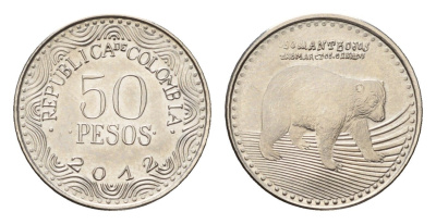 Колумбия 50 песо 2012 KM 295 сталь плакированная никелем UNC 4696-1245