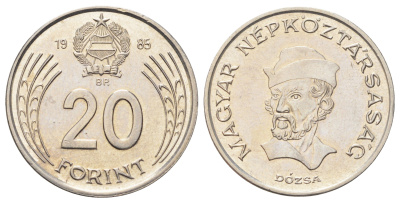 Венгрия 20 форинтов 1985 Дьёрдь Дожа KM 630 медно-никель UNC 4699-1153