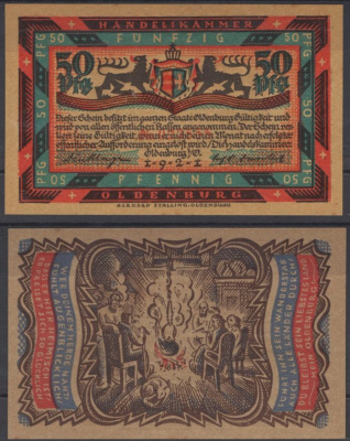 Ольденбург 50 пфеннигов 1921 Grabowski 1017.1-6/6 бумага UNC (пресс) 8601-13-3-1