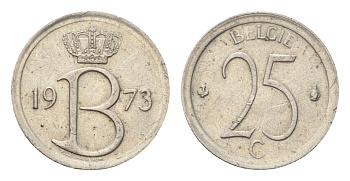 Бельгия 25 сантимов 1973 Belgie, Бодуэн I (1951-1993) KM 154 медно-никель 4705-357