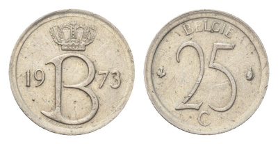 Бельгия 25 сантимов 1973 Belgie, Бодуэн I (1951-1993) KM 154 медно-никель 4705-357