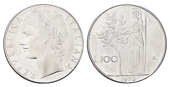 Италия 100 лир 1978 R, Афина в доспехах KM 96.1 нержавеющая сталь 4704-751