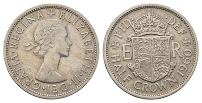 Великобритания 1/2 кроны 1960 Елизавета II (1952-2022) KM 907, Spink 4145 медно-никель 4692-442