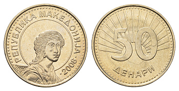Македония 50 денаров 2008 год-тип KM 32 медь цинк никель UNC 4686-1235