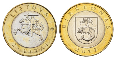 Литва 2 лита 2012 Курорты Литвы - Бирштонас KM 183.1 биметалл UNC 4695-433