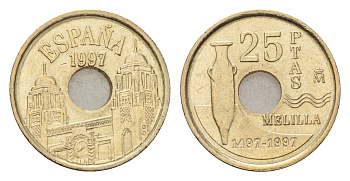 Испания 25 песет 1997 Мелилья (Melilla), Хуан Карлос I (1975-2014) KM 983 алюминиевая бронза 4685-717