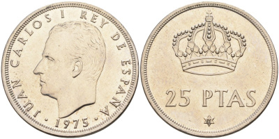 Испания 25 песет 1975 (76) Хуан Карлос I (1975-2014) KM 808 медно-никель UNC 4583-1114
