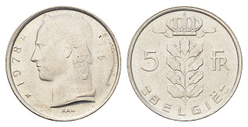 Бельгия 5 франков 1978 Belgie, Бодуэн I (1951-1993) KM 135 медно-никель 4704-1134