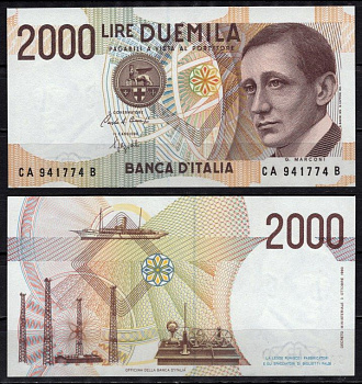 Италия 2000 лир 1990 Pick 115 бумага 2195-21-3-2