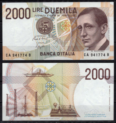 Италия 2000 лир 1990 Pick 115 бумага 2195-21-3-2
