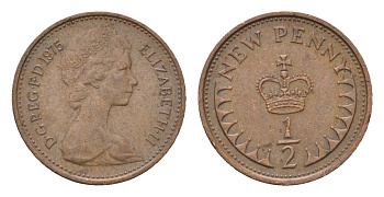 Великобритания 1/2 пенни 1975 Елизавета II (1952-2022) KM 914, Spink 4239 бронза 4697-915