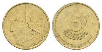 Бельгия 5 франков 1986 Belgique, Бодуэн I (1951-1993) KM 163 медь алюминий никель 4706-217