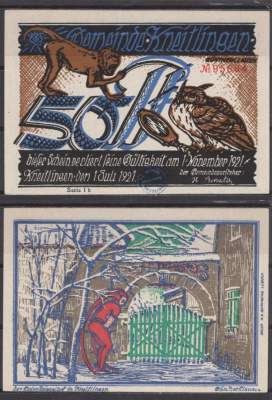 Кнайтлинген 50 пфеннигов 1921 Grabowski 710.1a-2/10 бумага UNC (пресс) 8602-38-3-2
