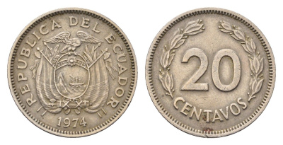 Эквадор 20 сентаво 1974 год-тип KM 77.2 медно-никель 4697-368