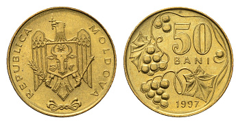 Молдавия (Молдова) 50 бань (бани) 1997 KM 10 сталь плакированная латунью UNC 26-518