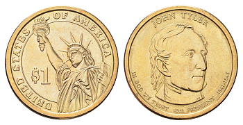 США 1 доллар 2009 D, Президент США - Джон Тайлер (1841-1845) KM 451 медь с марганцево-латунным покрытием UNC 4704-215