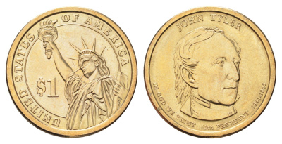 США 1 доллар 2009 D, Президент США - Джон Тайлер (1841-1845) KM 451 медь с марганцево-латунным покрытием UNC 4704-215