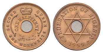 Нигерия 1/2 пенни 1959 год-тип KM 1 бронза UNC 4585-311