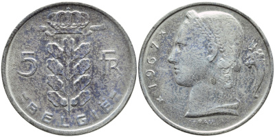 Бельгия 5 франков 1967 Belgie, Бодуэн I (1951-1993) KM 135.1 медно-никель 3999-1016