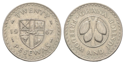 Гана 20 песев 1967 KM 17 медно-никель 4667-543