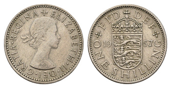 Великобритания 1 шиллинг 1957 Елизавета II (1952-2022), Английский герб KM 904, Spink 4147 медно-никель 4707-227