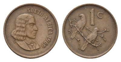 ЮАР 1 цент 1969 Ян ван Рибек (1619-1677), South Africa, легенда на африкаанс, капские воробьи KM 65.1 бронза 4690-1159