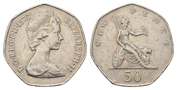 Великобритания 50 пенсов 1978 Елизавета II (1952-2022) KM 913, Spink 4223 (H1) медно-никель 4692-324