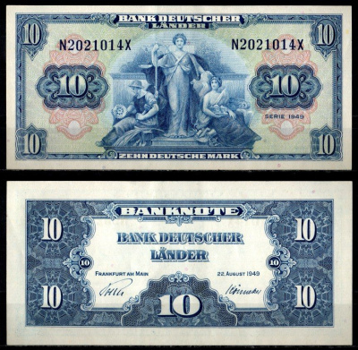 ФРГ 10 марок 1949 Pick 16 a бумага 451-1370-3