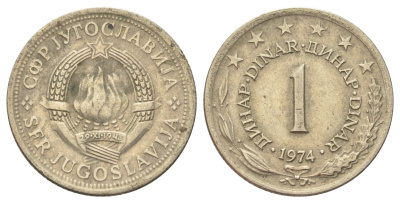 Югославия 1 динар 1974 KM 59 медь цинк никель 4702-639